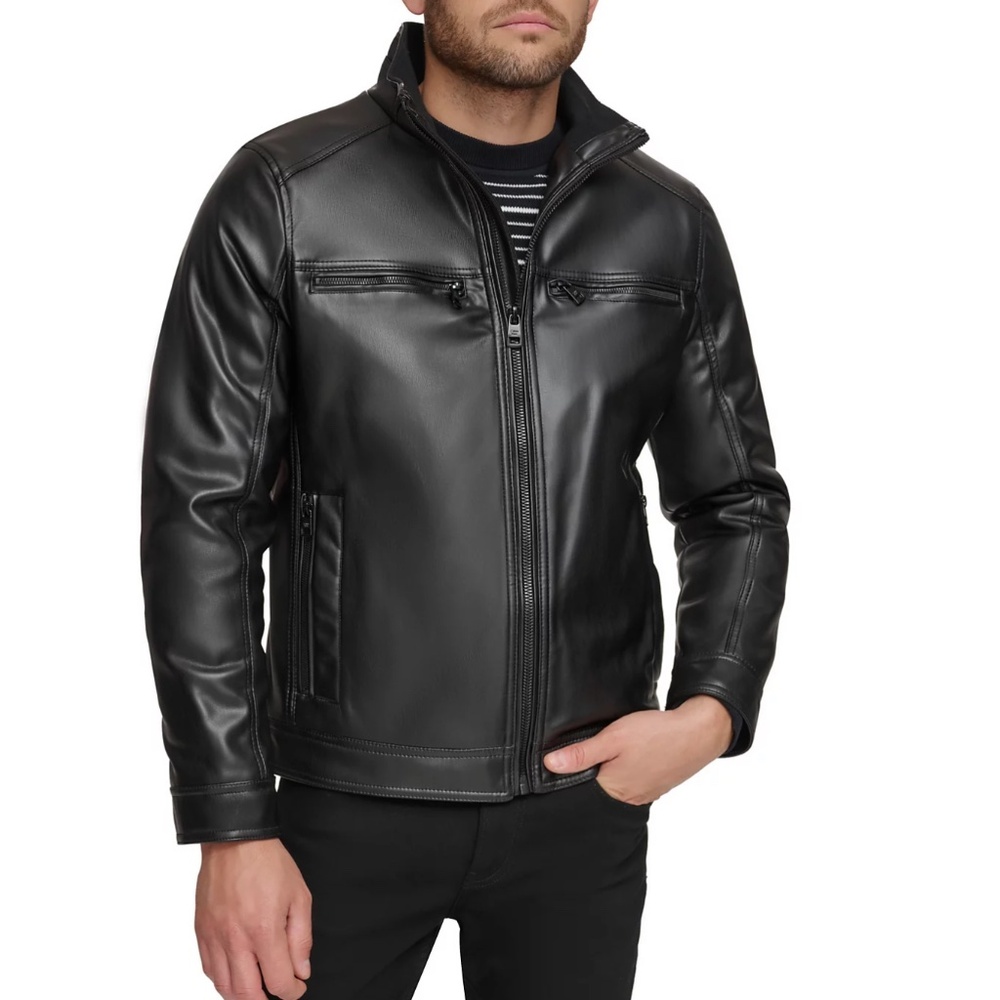 Calvin Klein Men's Faux Leather Jacket Vintage Inspired Biker Rocker Grunge